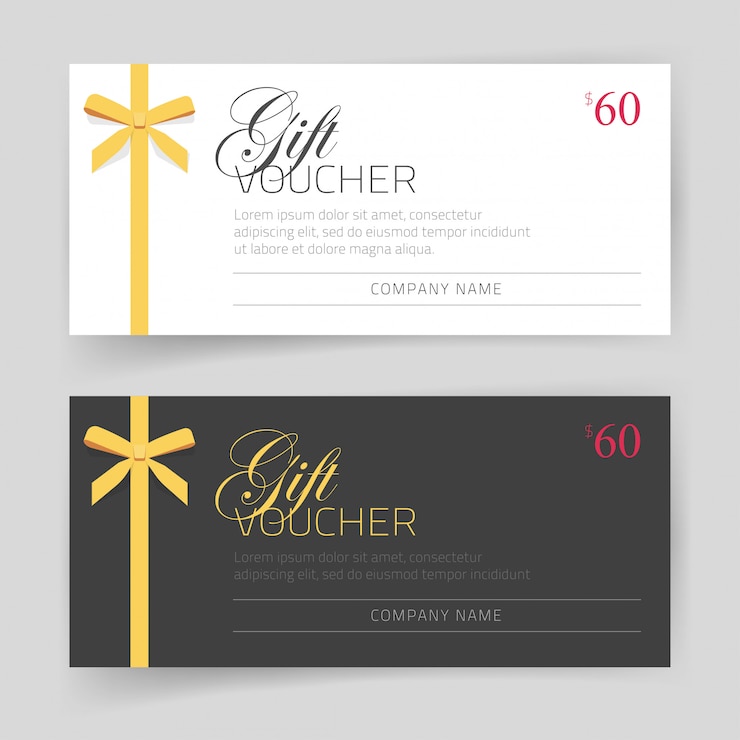 Vector cadeaubon of bon sjabloonontwerp met gouden dunne geschenk boog wit en zwart kleur modern elegant