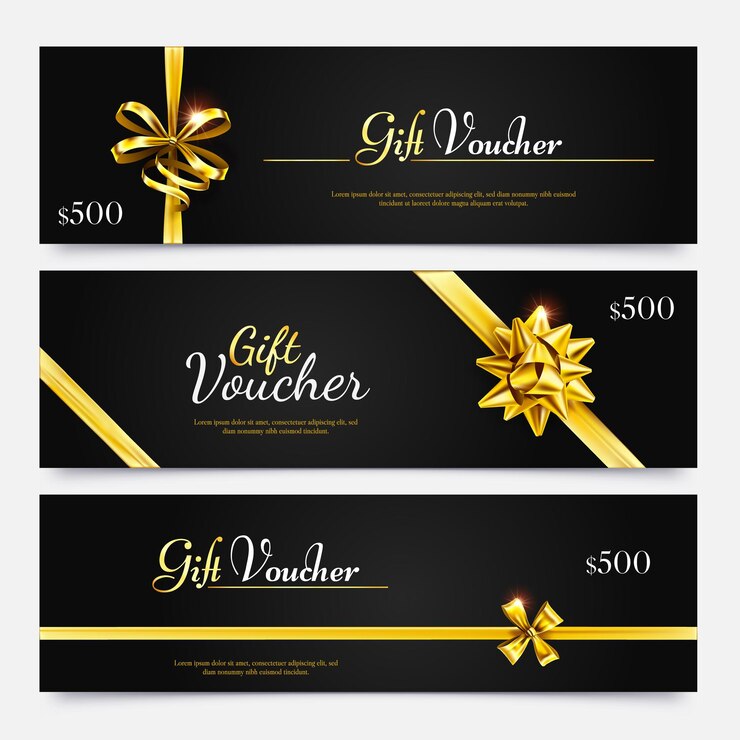 Vector cadeaubonverzameling, verrassingsaanbieding voor vakantie, gouden certificaatbeloning, flyersjabloon speciale geldcoupon. vector illustratie