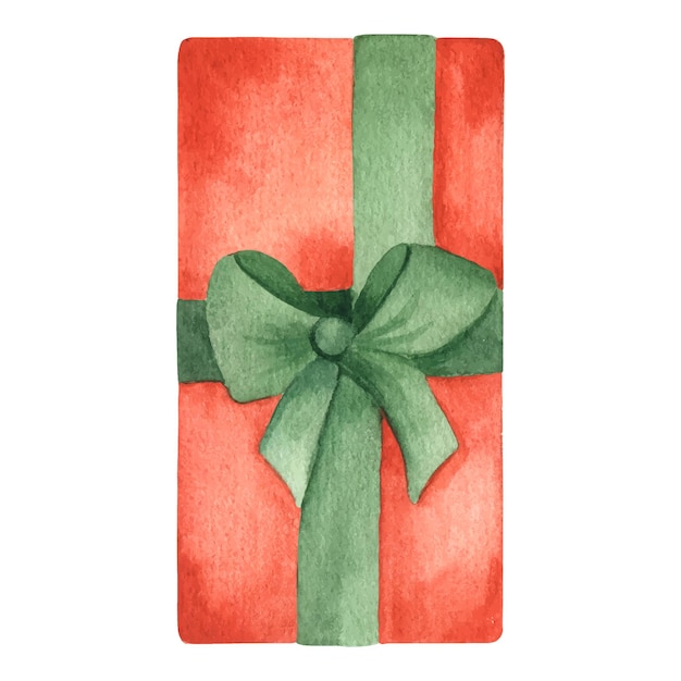Cadeautjes Mooie groene geschenkdoos met rode strik. Aquarel rood kerstcadeau