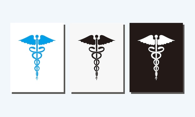 Vettore caduceo icona vettore logo nero simbolo dell'icona medicina serpenti e ali caduceo vettore medico