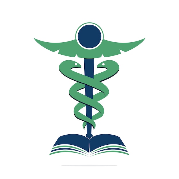 Caduceus Book medical logo vector design Medical book concept vector template design