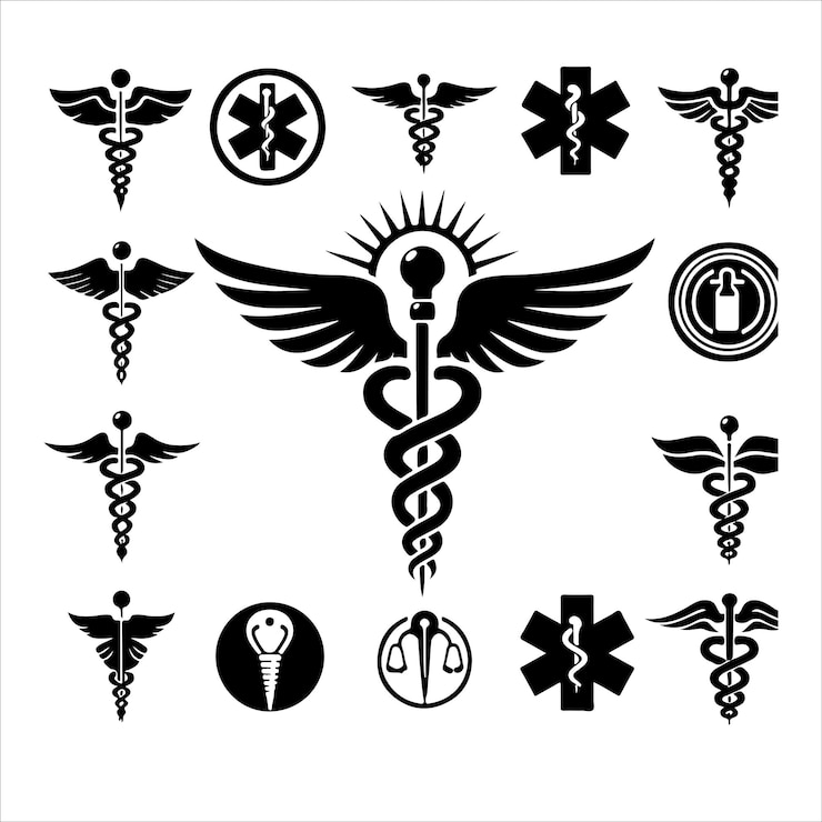 Vector caduceus health symbol asclepius wand icon black color silhouette vector