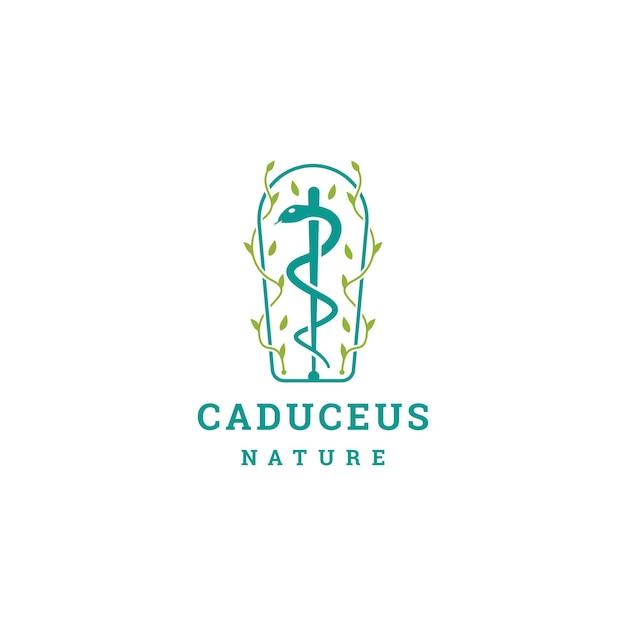 Caduceus 잎 나무 로고 디자인 서식 파일 평면 벡터