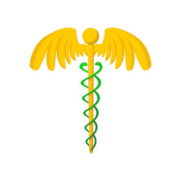 Кадуцей медицинский символ икона мультфильма на белом фоне