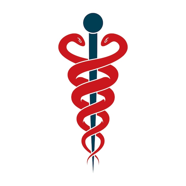 Caduceus medisch symbool, grafisch vectorembleem gemaakt met slangen.