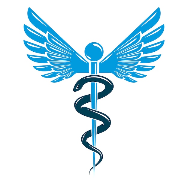 Vector caduceus symbol made using bird wings and poisonous snakes, healthcare conceptual vector illustration.