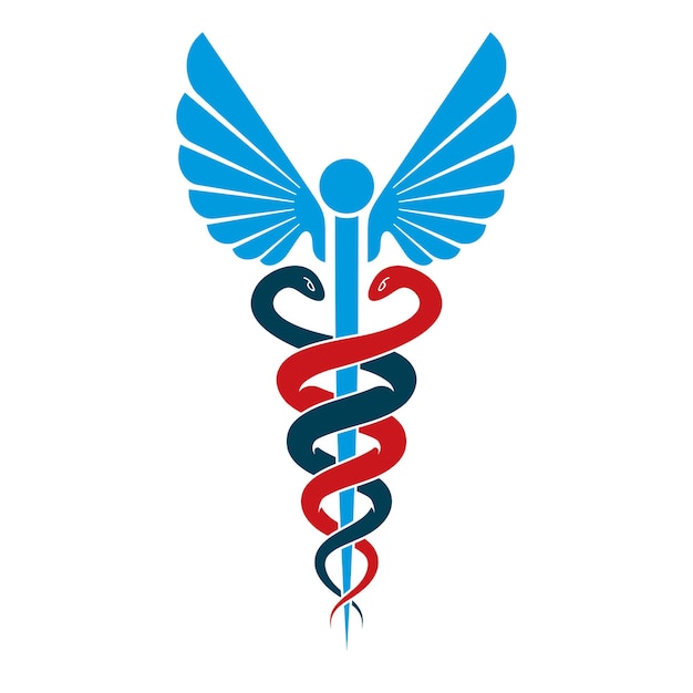 Caduceus symbol made using bird wings and poisonous snakes, healthcare conceptual vector illustration.