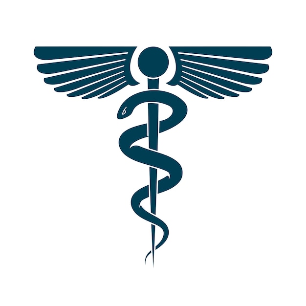 Caduceus symbool gemaakt met behulp van vogelvleugels en giftige slangen, gezondheidszorg conceptuele vectorillustratie.