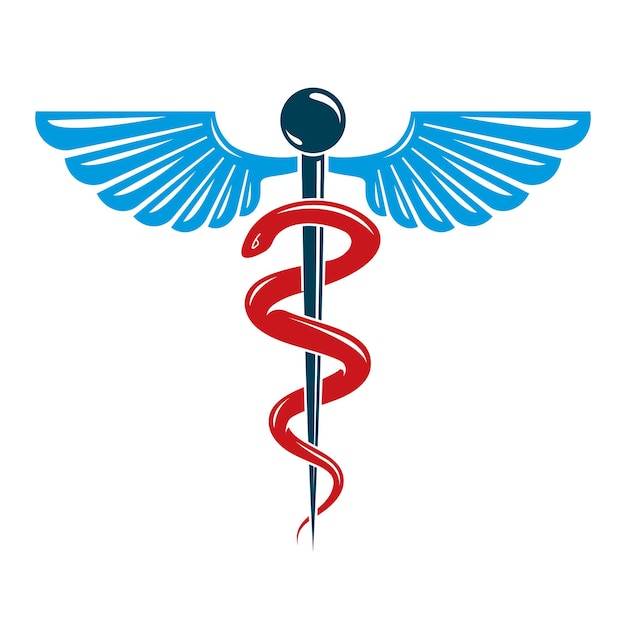 Caduceus symbool gemaakt met behulp van vogelvleugels en giftige slangen, gezondheidszorg conceptuele vectorillustratie.