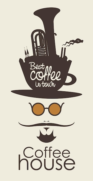 Cafe banner with bearded head in cup hat