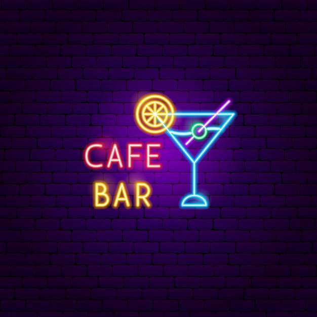 Vettore etichetta neon cafe bar. illustrazione vettoriale di promozione della bevanda.