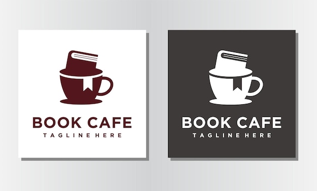 Cafe book and cup minimalist logo design icon vector