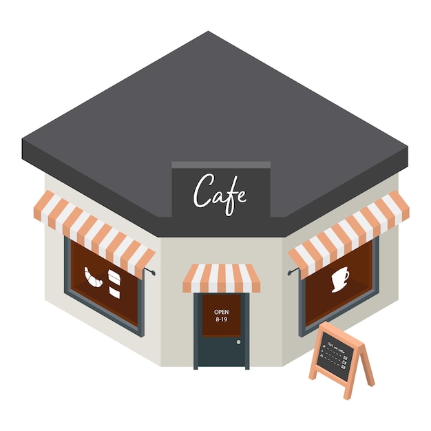 Cafe building icon Isometric of cafe building vector icon for web design isolated on white background