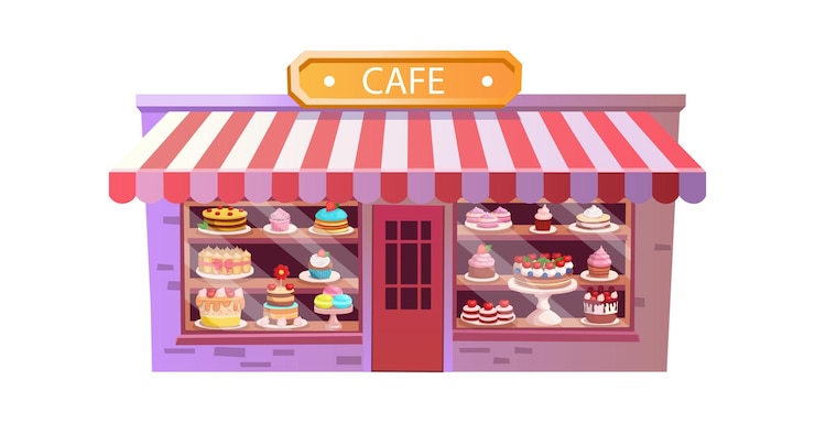 Vector カフェや子店 パン屋とケーキ屋のケーキとケーキは棚にあります 休日のケーキのセット