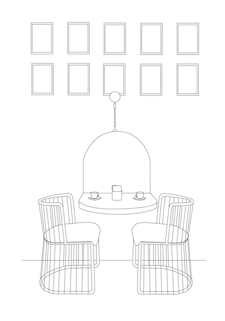 의자가 있는 카페 드로잉 테이블