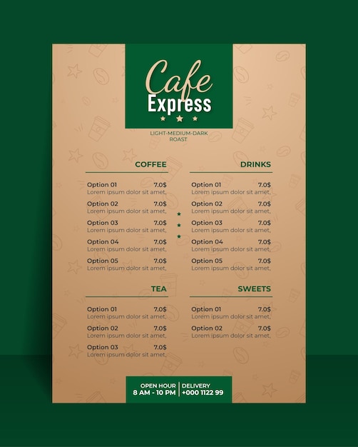 Design vintage del menu del cibo del caffè espresso del caffè