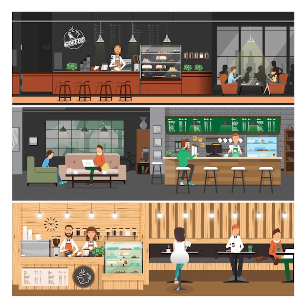 Vector cafe interior banner flat style