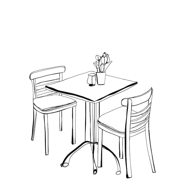 Cafe or kitchen interior Table and chair sketch