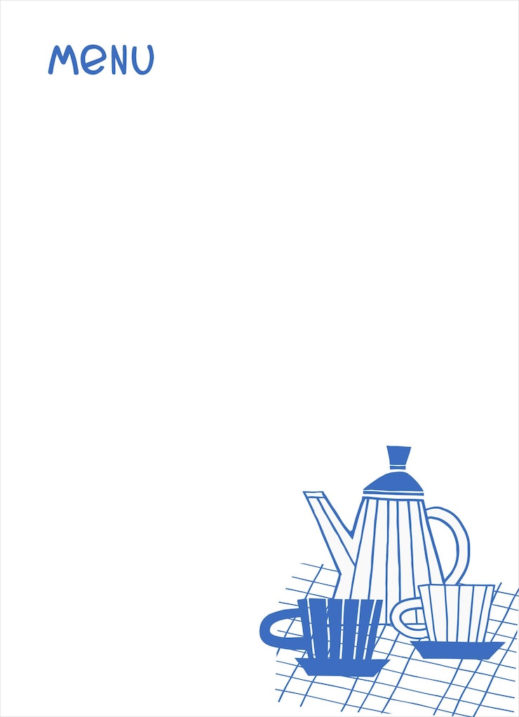 Vector cafe menu design template with place for your text decorated with hand drawn cups pots glasses cakes pastry