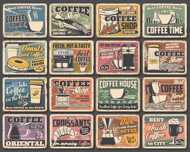 Vector cafe posters of coffee drink cup espresso machine