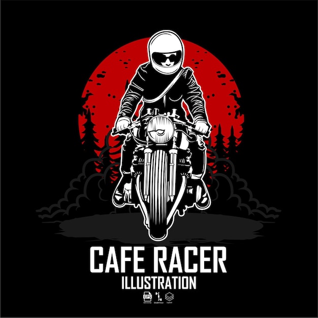 Illustrazione di un cafè racer con uno sfondo nero