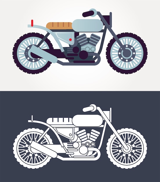 cafe racer motorcycles style vehicles icons  illustration 