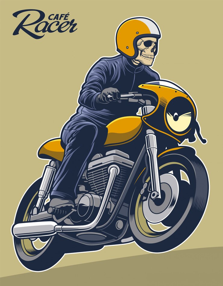 Vector cafe racer vector illustration skeleton on motorcycle
