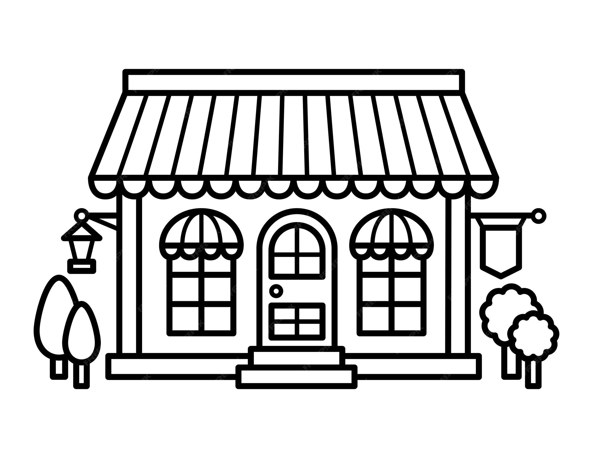 Premium Vector | Cafe restaurant front coloring page for children