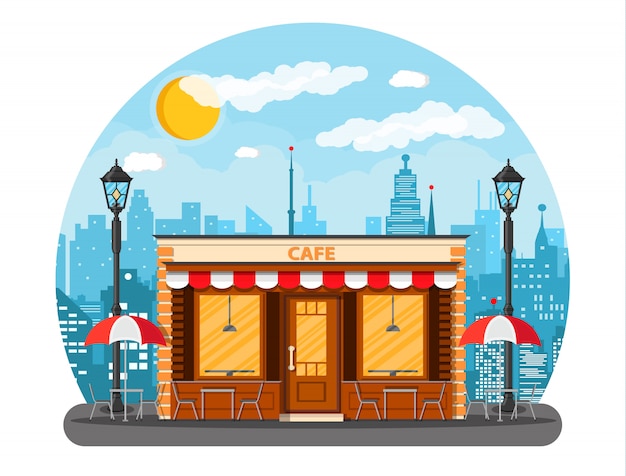 Cafe shop exterior. cityscape