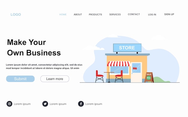 Café shop. make your own business landing page for website and mobile application.