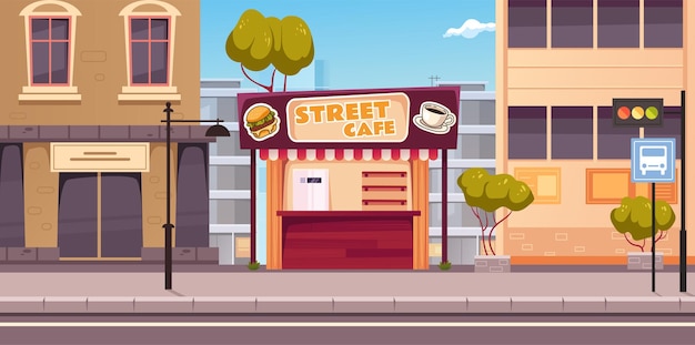 Cafe shop street store coffee house city town outside concept