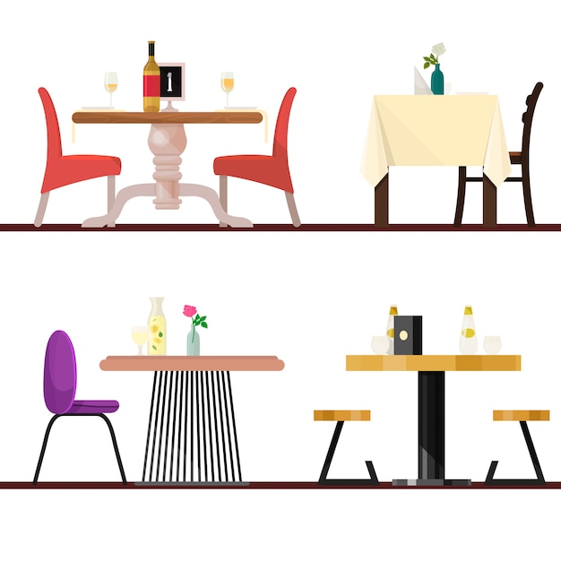Vector cafe tables in restaurant setting vector dining furniture table and chair for romantic lunch dinner date