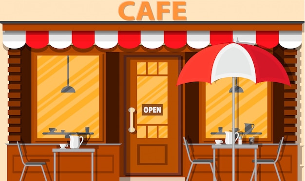 Café winkel buitenkant. Straat terughoudend gebouw.