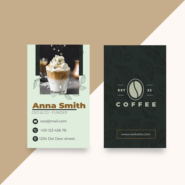 Cafeteria coffee shop vertical business card template