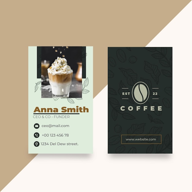 Vector cafeteria coffee shop vertical business card template