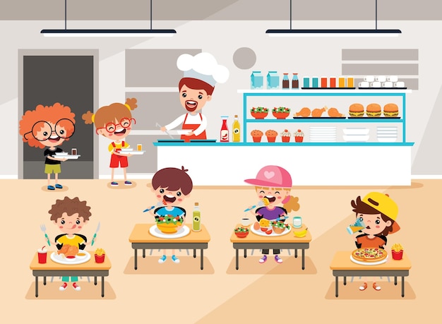 Cafeteria Scene With Cartoon Characters