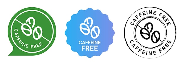 Vector caffeine free no coffee emblem tag circle set label rubber stamp collection in green blue gradient