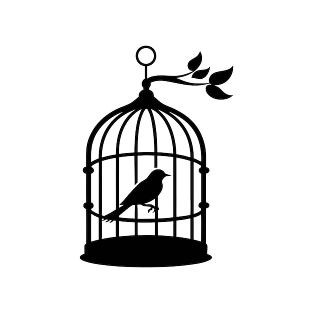 Cage with bird silhouette vector illustration