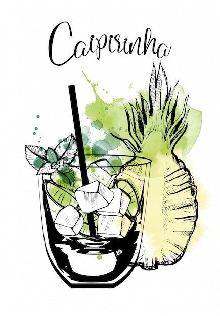 Caipirinha cocktail watercolor   illustration