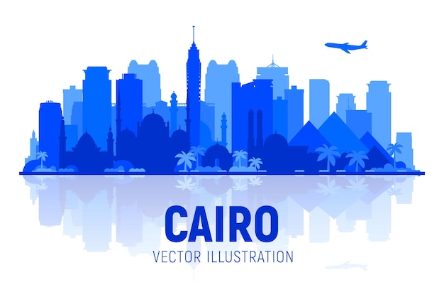 Caïro Egypte skyline silhouet op een witte achtergrond Platte vectorillustratie Zakelijke reizen en toerisme concept met moderne gebouwen Afbeelding voor banner of website