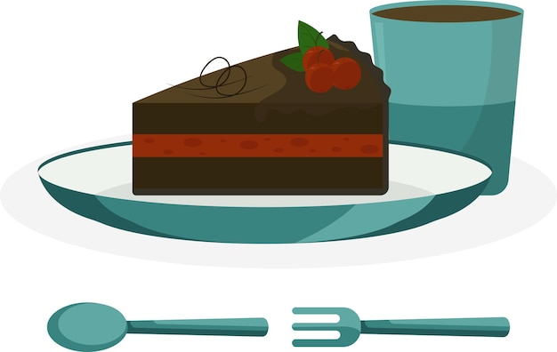 Вектор Векторная иллюстрация торта и кофе в стиле плоского дизайна