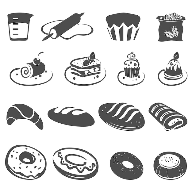 Vector cake and bakery icon collection