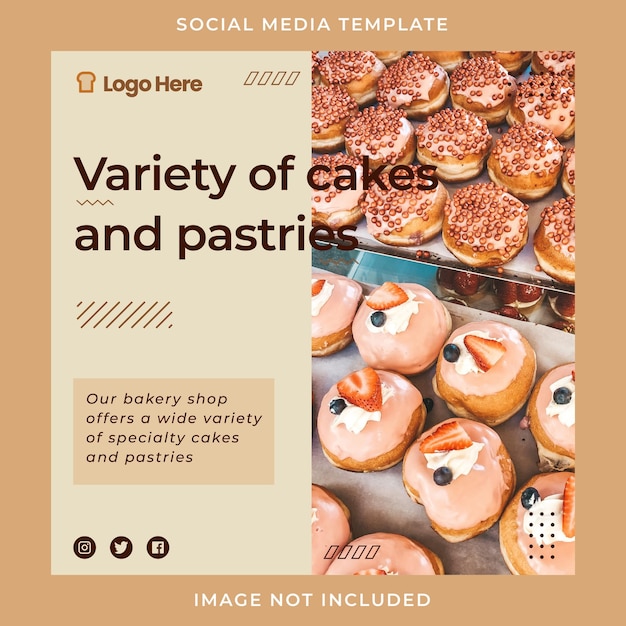 Vettore modello di post instagram per torte e prodotti da forno adatto per la promozione aziendale di prodotti da forno