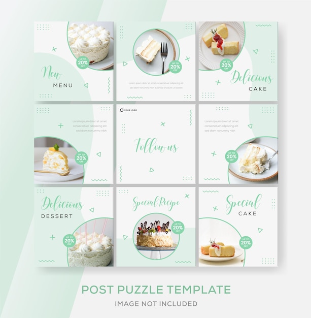 Cake banner collection for social media instagram feed puzzle.