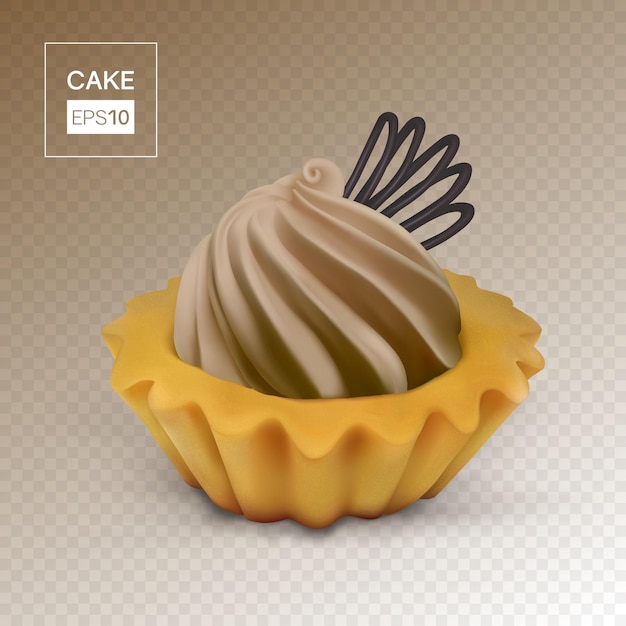 透明な背景にチョコレートとクリームのケーキバスケット現実的なベクトル食品イラスト