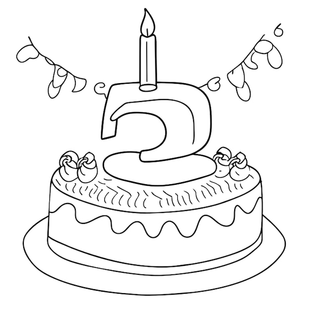 cake birthday party coloring pages for 5 years coloring pages for kids vector illustration line art