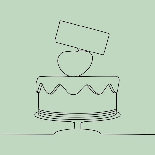 Vector cake birthday in single line art