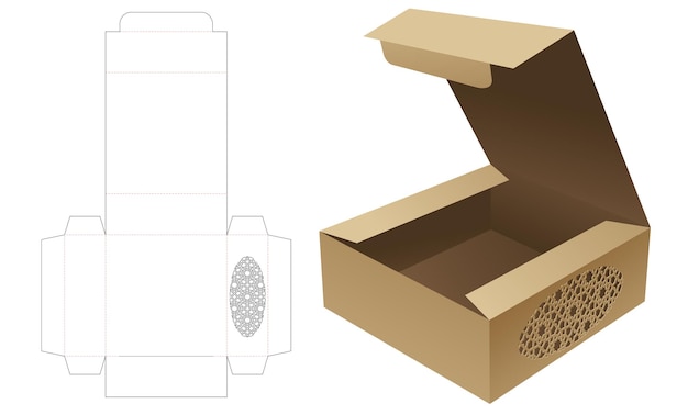 스텐실 아랍어 패턴 다이 컷 템플릿과 3d 모형이 있는 케이크 상자
