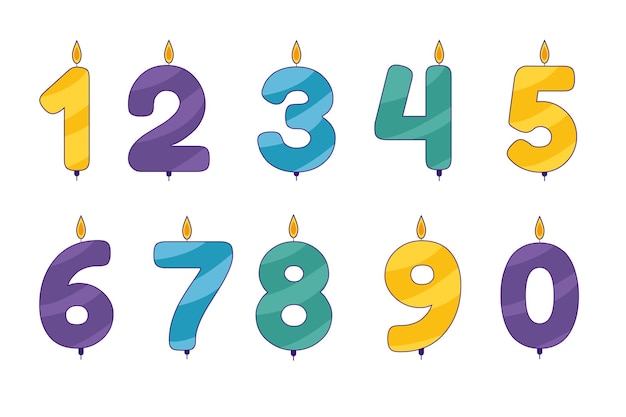 Cake candles with the number of ages Vector illustration