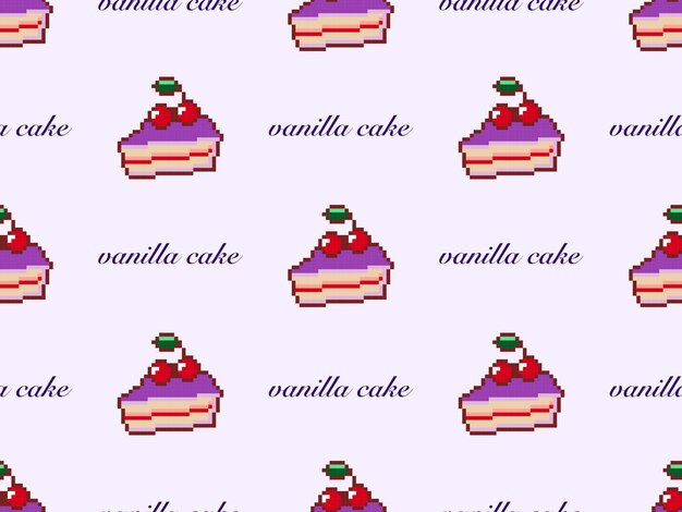 Cake cartoon character seamless pattern on purple backgroundPixel style